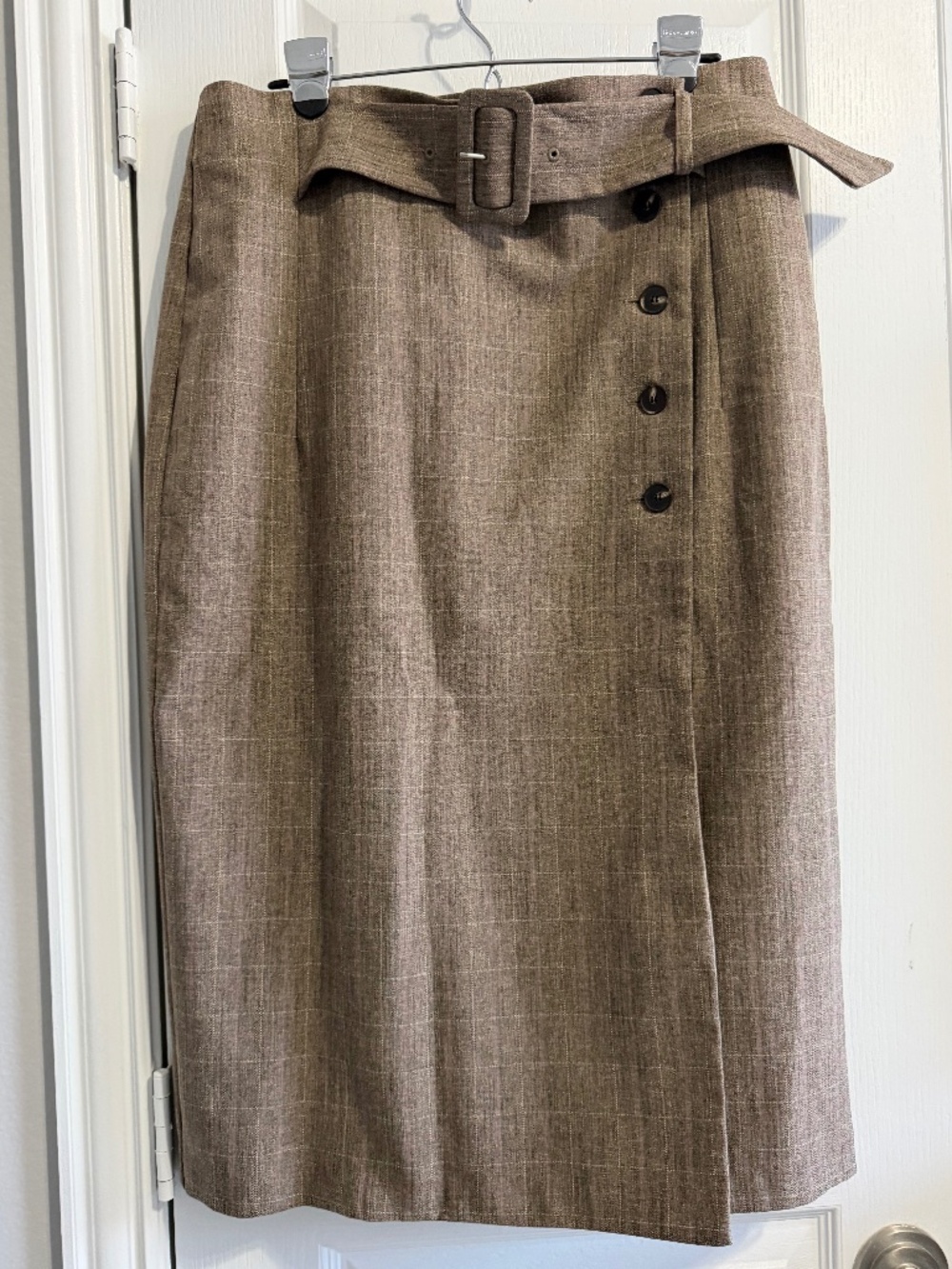 NEXT Size US 12\XL Brown Belted Wrap Midi Skirt | Button Detail | EU 44